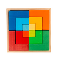 12-Piece Stained Large Rainbow Wooden Creative Puzzle Square with Storage Tray