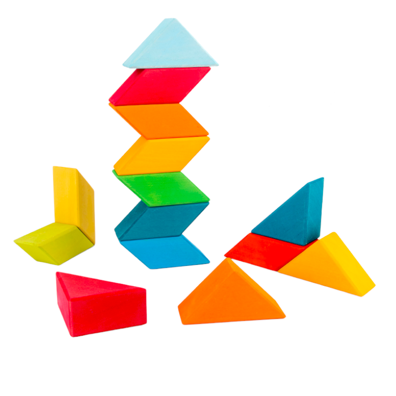 36-Piece Stained Large Rainbow Square Geometric Puzzle Block Set with Storage Tray