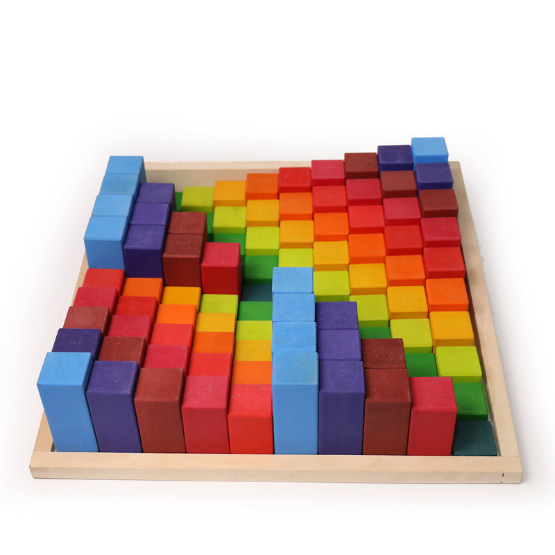 100 Pcs STAINED Large Stepped Counting Wooden Stacking Blocks