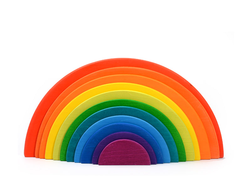 11 Pcs Large Wooden Rainbow Stacking Semi-Circles – Primary Colors