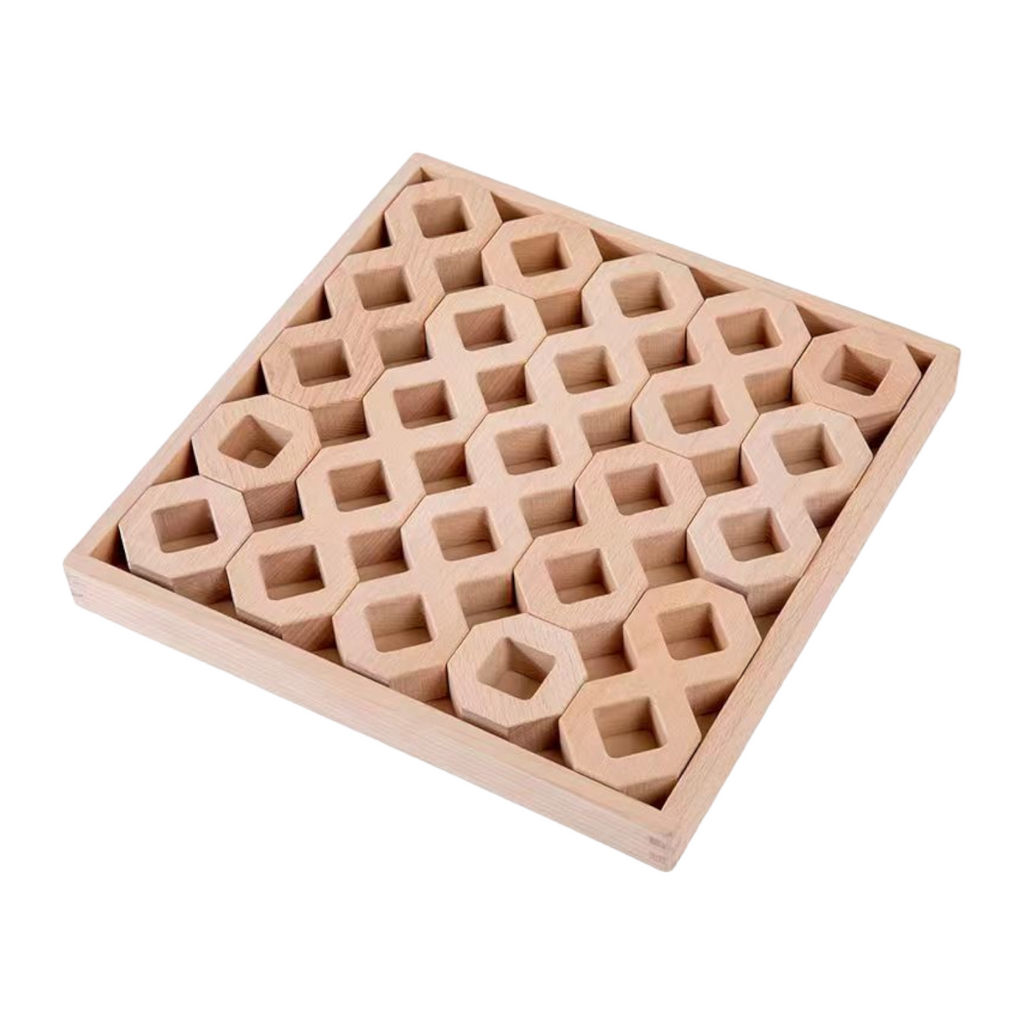 12-Piece Wooden Window Building Blocks Set with Storage Tray | Lucite-Compatible
