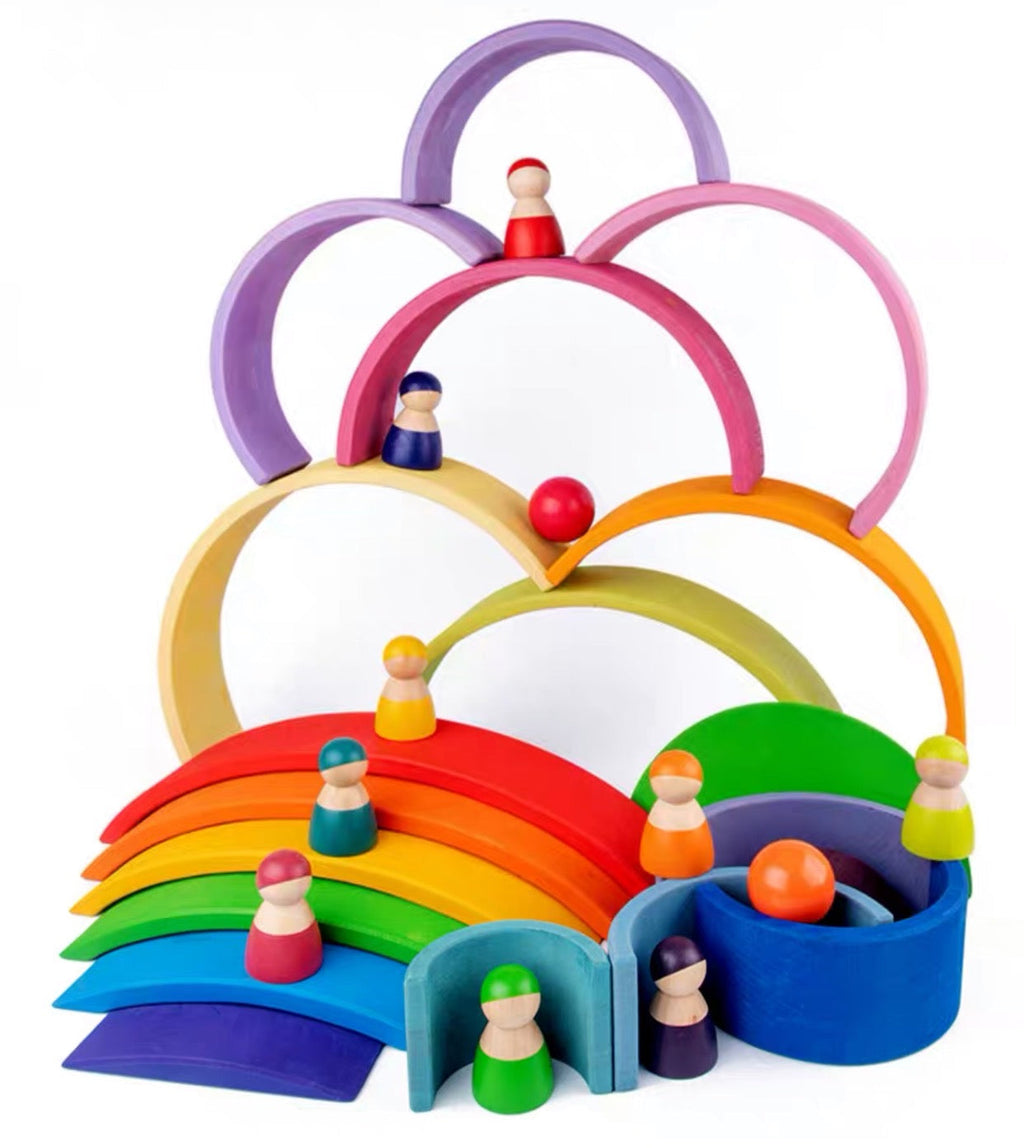 12-Piece Rainbow Wooden Peg Dolls – Primary Color
