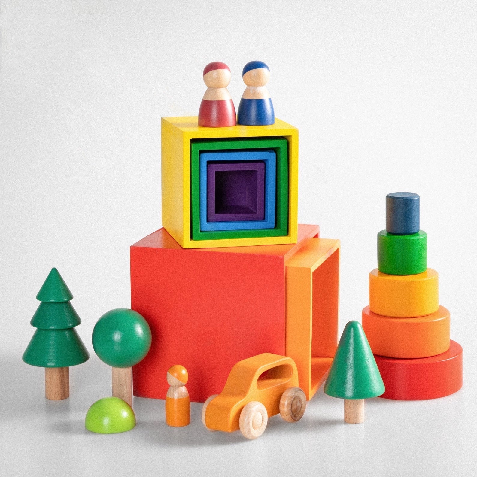 6-Piece Primary Color Rainbow Wooden Nesting Box Set