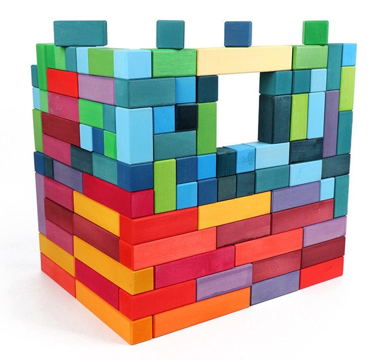 100 Pcs STAINED Large Stepped Pyramid Wooden Stacking Building Blocks