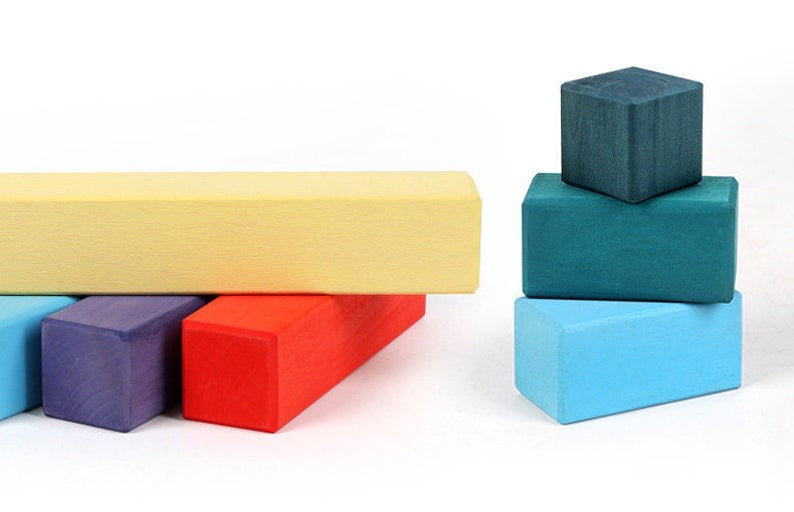 100 Pcs STAINED Large Stepped Pyramid Wooden Stacking Building Blocks