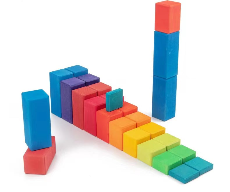 100 Pcs STAINED Large Stepped Counting Wooden Stacking Blocks