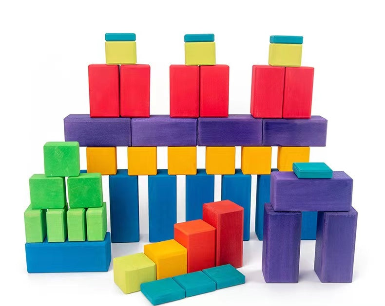 100 Pcs STAINED Large Stepped Counting Wooden Stacking Blocks