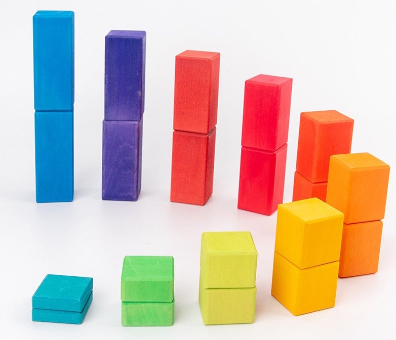 100 Pcs STAINED Large Stepped Counting Wooden Stacking Blocks