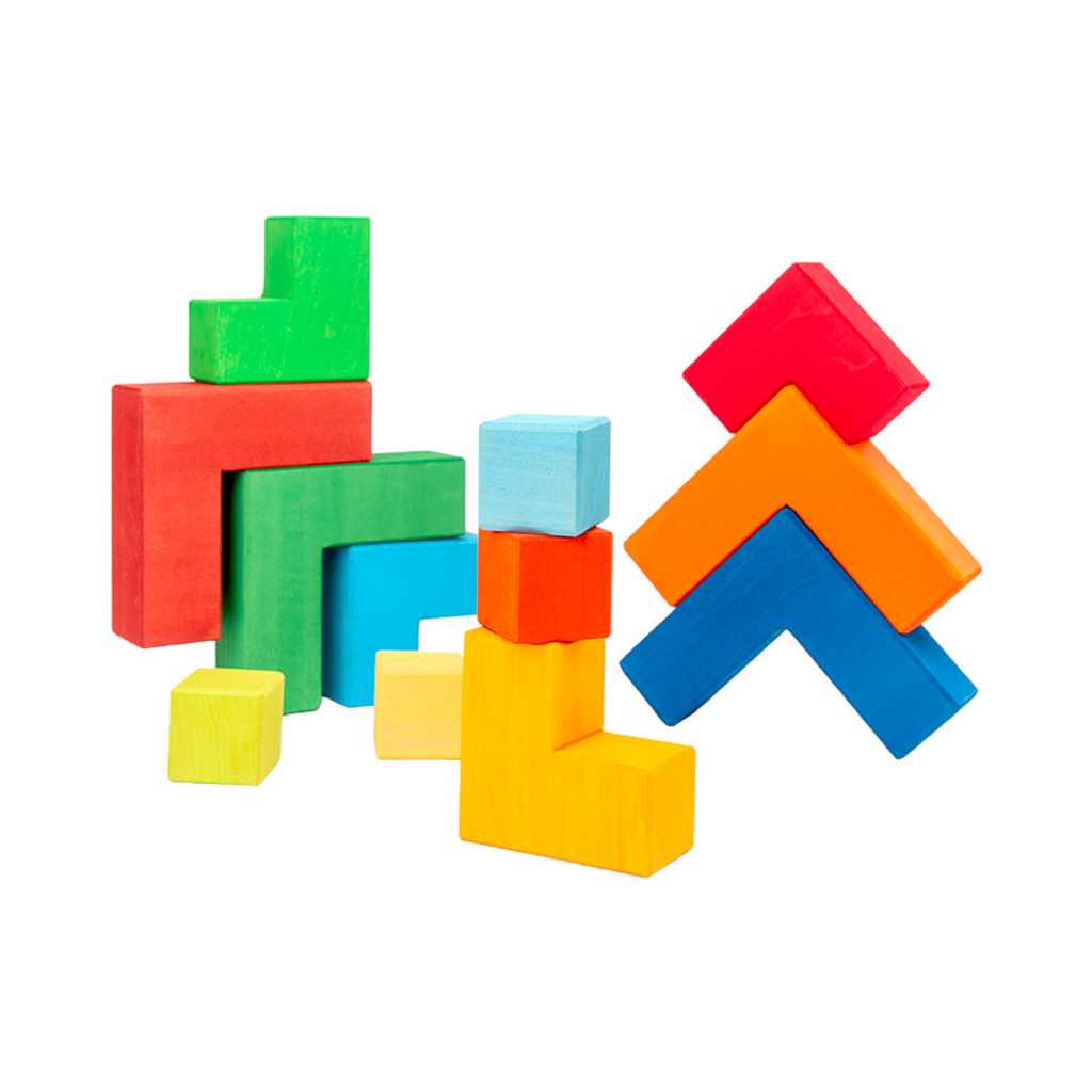 12-Piece Stained Large Rainbow Wooden Creative Puzzle Square with Storage Tray