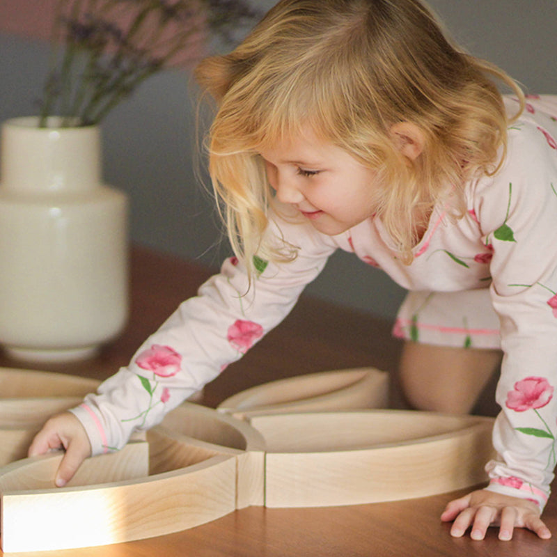 42-Piece Combination Set – 12 Large & 30 Mini Curved Natural Wooden Building Blocks