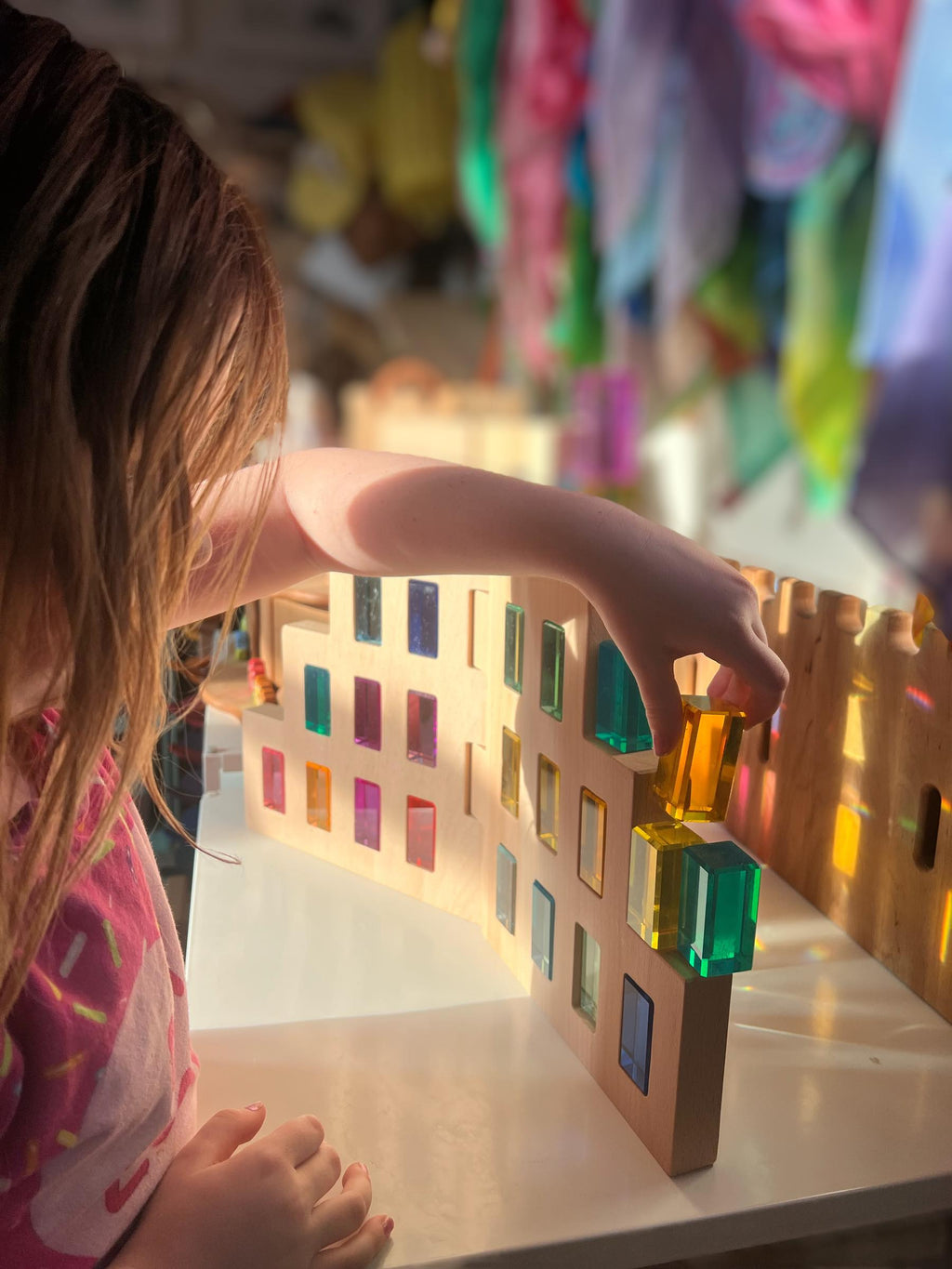 2-Piece Wooden Skyline Window Building Set – City Silhouette Blocks (Set Only)