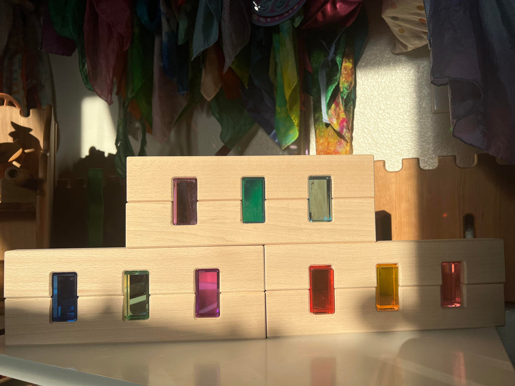 64-Piece Rainbow Crystal Stones & Interlocking Slats Building Set with Storage Tray