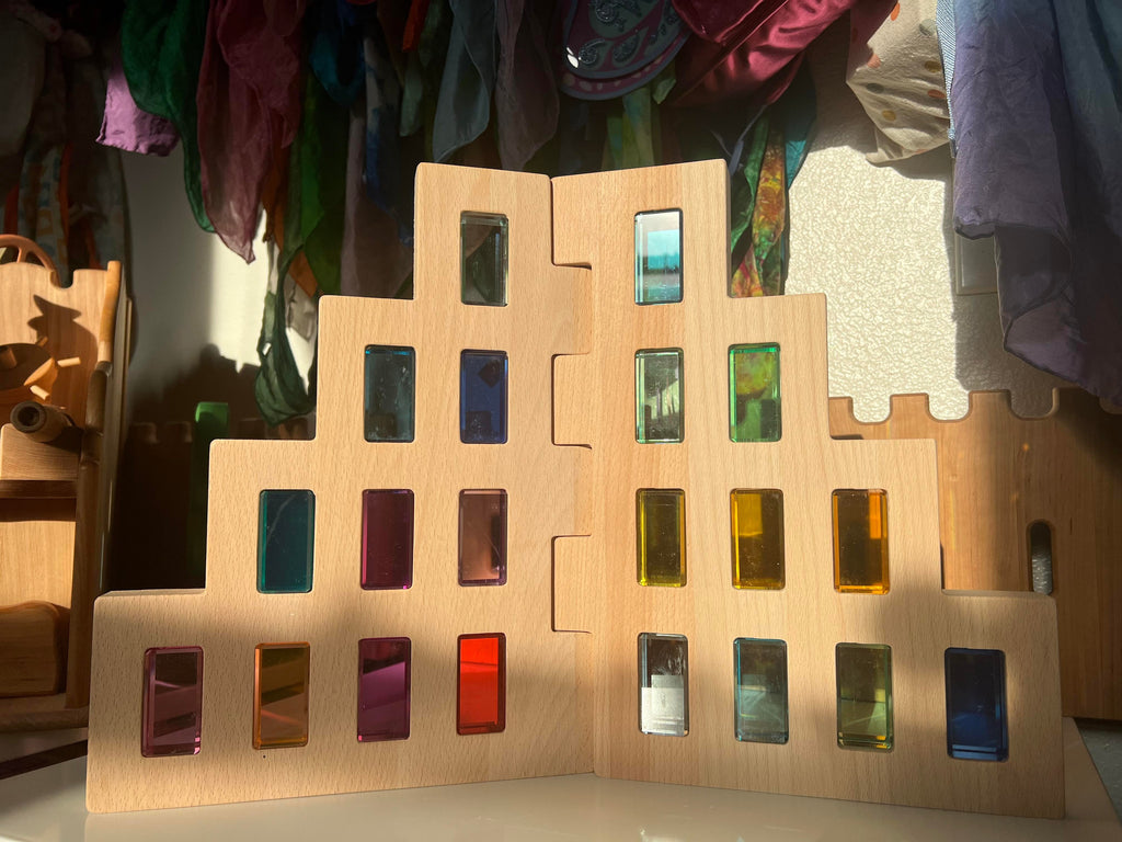 2-Piece Wooden Skyline Window Building Set – City Silhouette Blocks (Set Only)