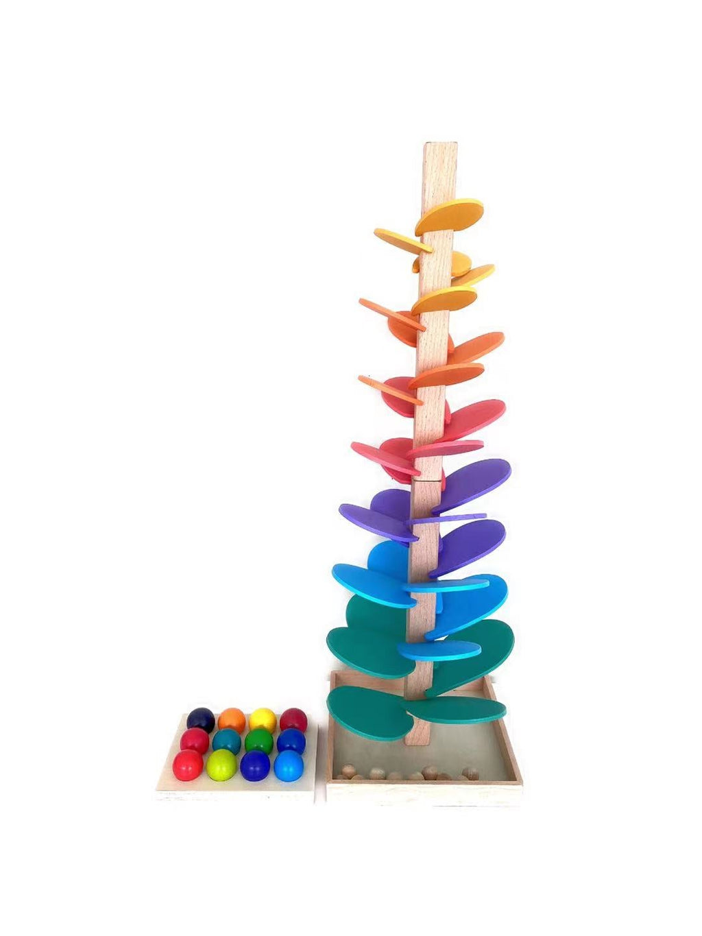 12 Pcs Rainbow Wooden Balls with Tray – Primary Colors (1.4” Diameter)