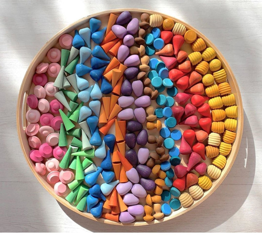 324 Pcs Mandala Loose Parts with Wooden Tray — Open-Ended Play Set
