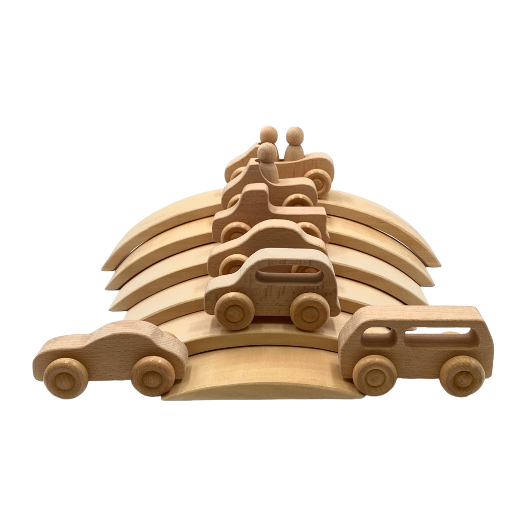 6 Pcs Wooden Bridge Stacking Building Blocks – Natural Wood