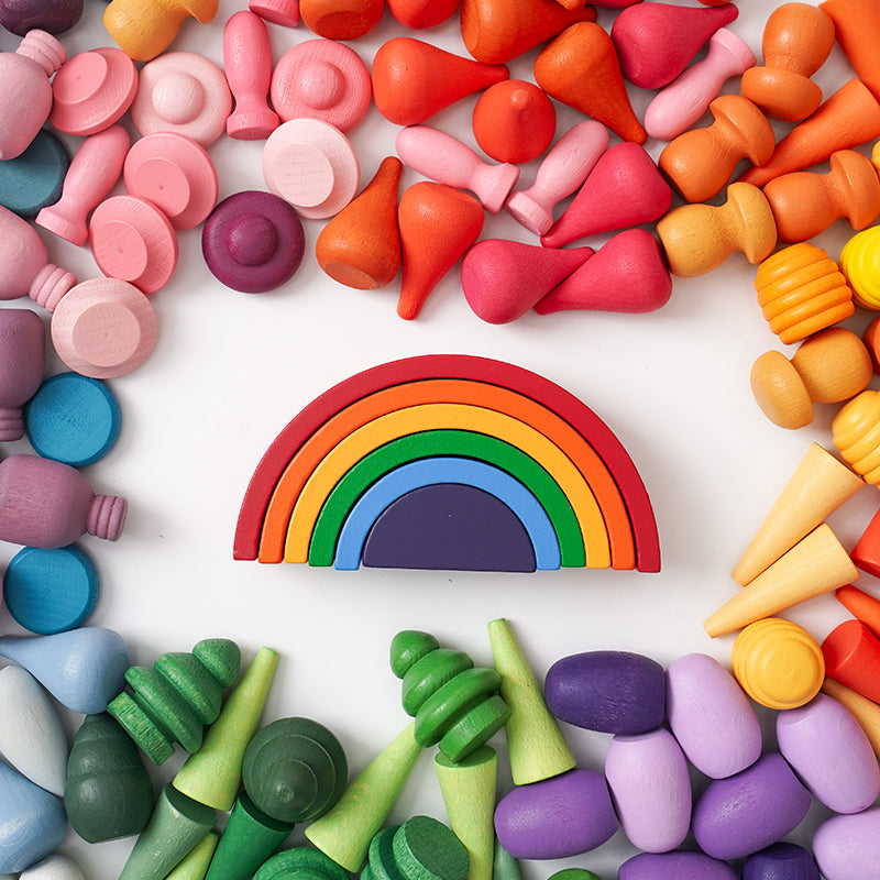 NEW 252-Piece Mandala Loose Parts Play Set with Mini Rainbow & Natural Wooden Blocks