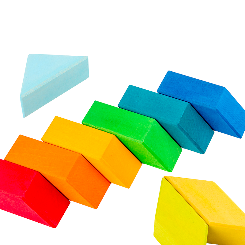 36-Piece Stained Large Rainbow Square Geometric Puzzle Block Set with Storage Tray