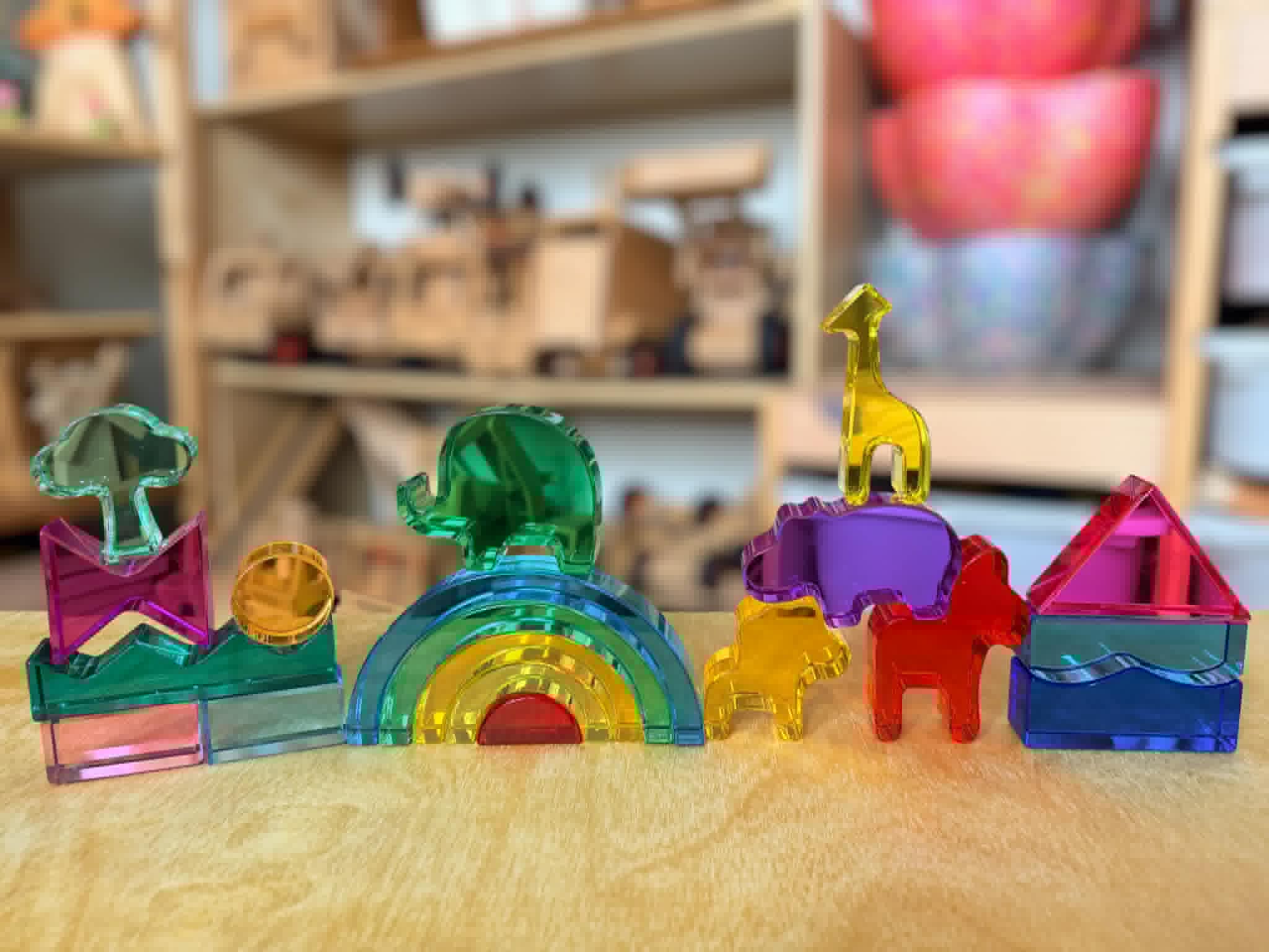 Green Elephant Original Design – Wild Rainbow Safari Blocks Exclusive Limited Edition Wooden & Acrylic Play Set
