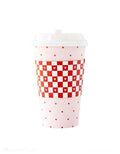 Red Check Coffee Cup Set – 16 oz (Pack of 8 with Lids & Sleeves) - Waydiy