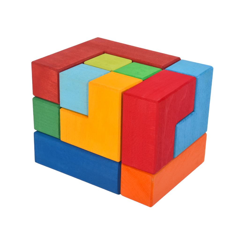 12-Piece Stained Large Rainbow Wooden Creative Puzzle Square with Storage Tray