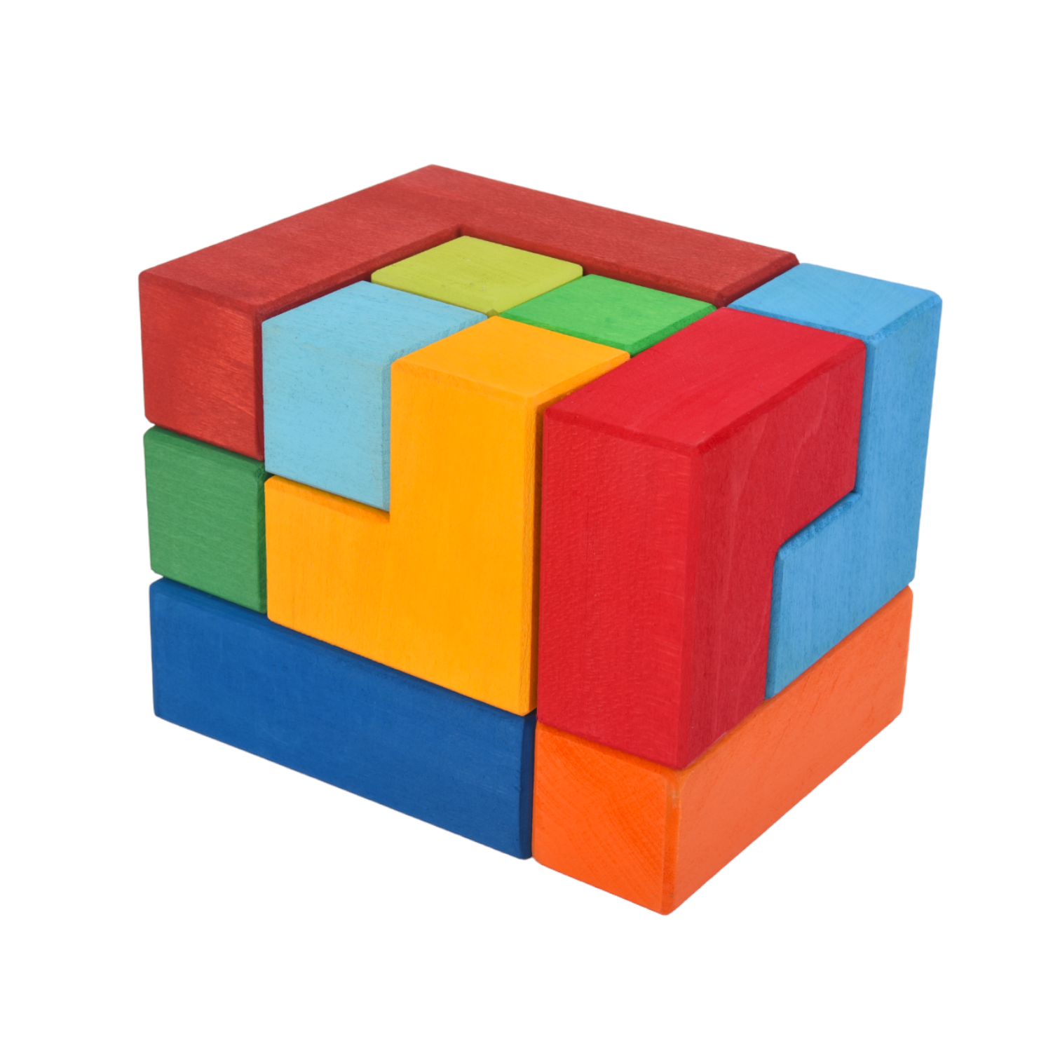 12-Piece Stained Large Rainbow Wooden Creative Puzzle Square with Storage Tray