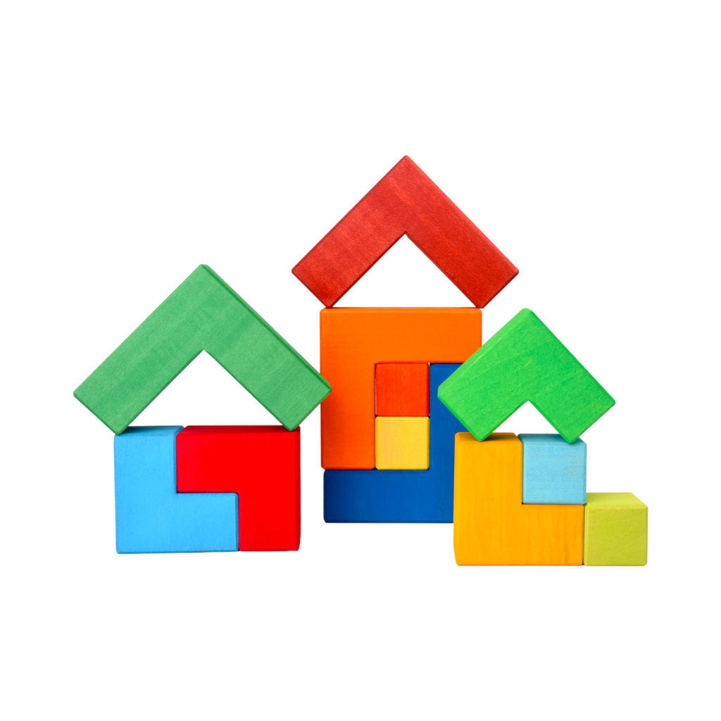 12-Piece Stained Large Rainbow Wooden Creative Puzzle Square with Storage Tray