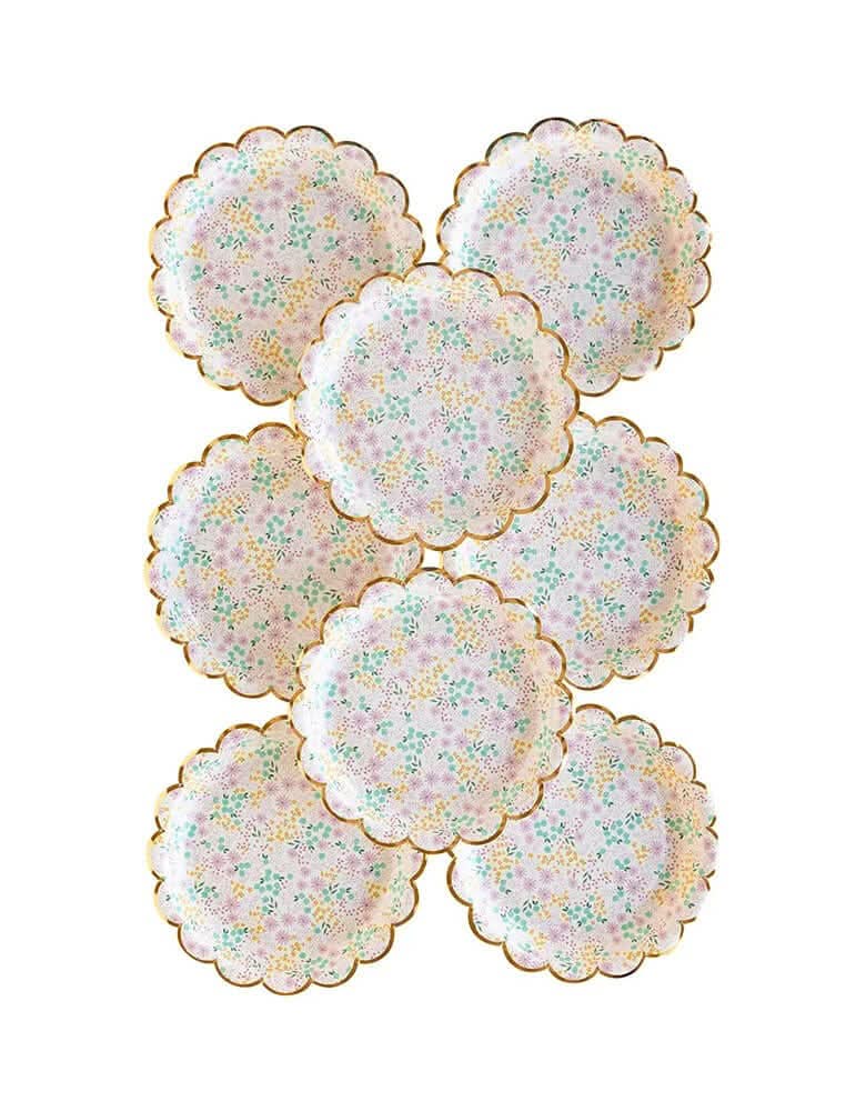 Ditsy Floral Round Scallop Plates – 7" Paper Party Set of 8 - Waydiy