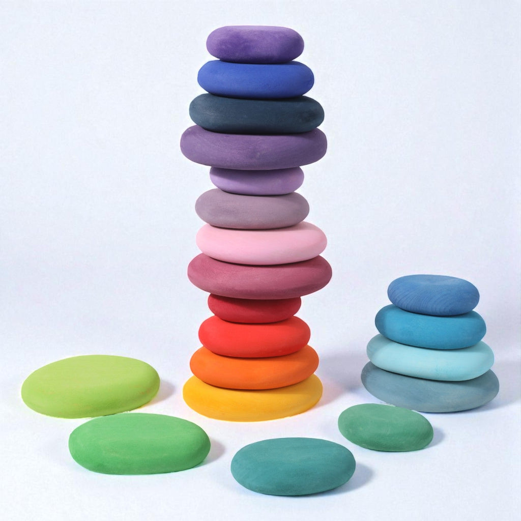 20-Piece Stained Wooden Stacking Pebbles Set
