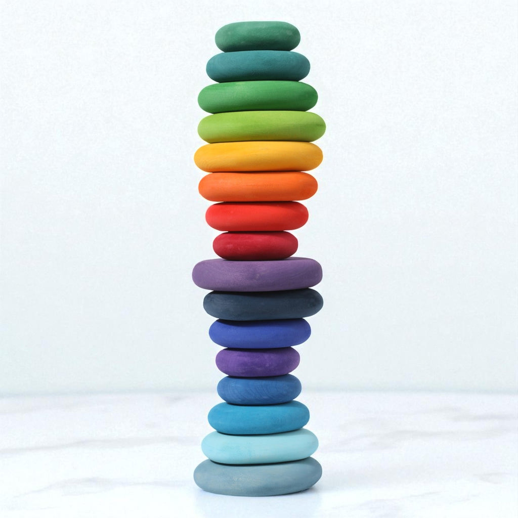 20-Piece Stained Wooden Stacking Pebbles Set