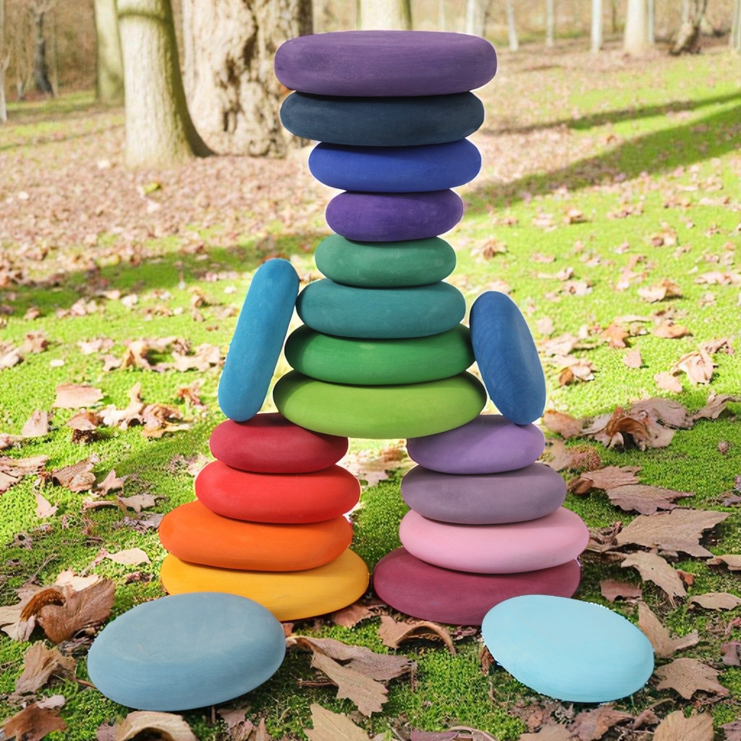 20-Piece Stained Wooden Stacking Pebbles Set