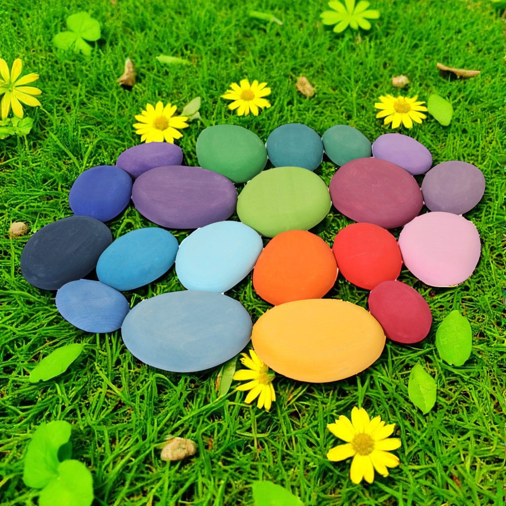 20-Piece Stained Wooden Stacking Pebbles Set