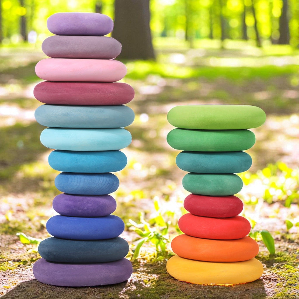 20-Piece Stained Wooden Stacking Pebbles Set