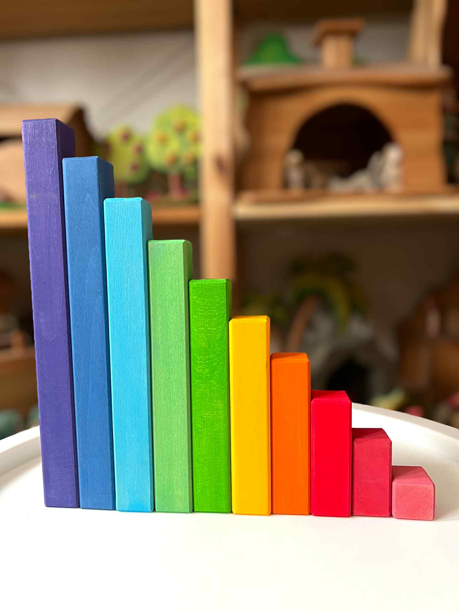 Building Steps Rainbow Counting Blocks – 100-Piece Wooden Prism Stair Set