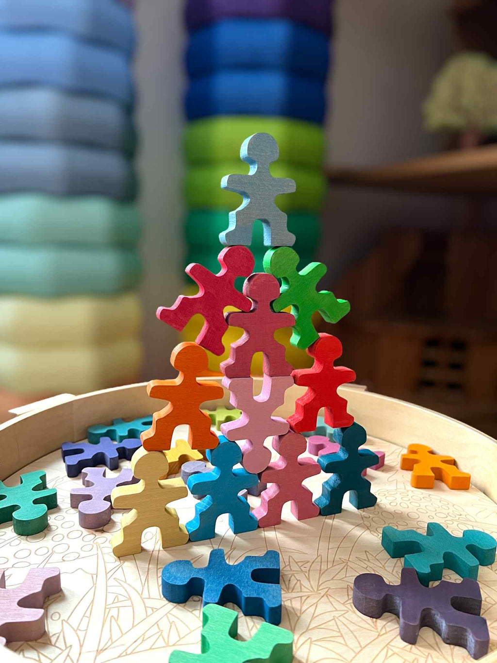 26 Pcs Rainbow Stained Wooden Little Balancing People Stacking Set