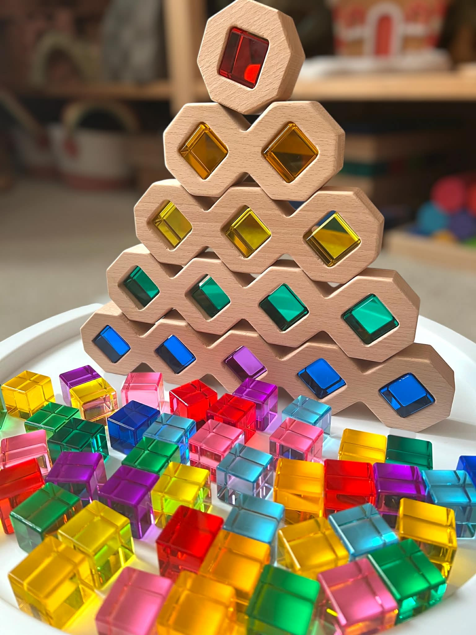 12-Piece Wooden Window Building Blocks Set with Storage Tray | Lucite-Compatible