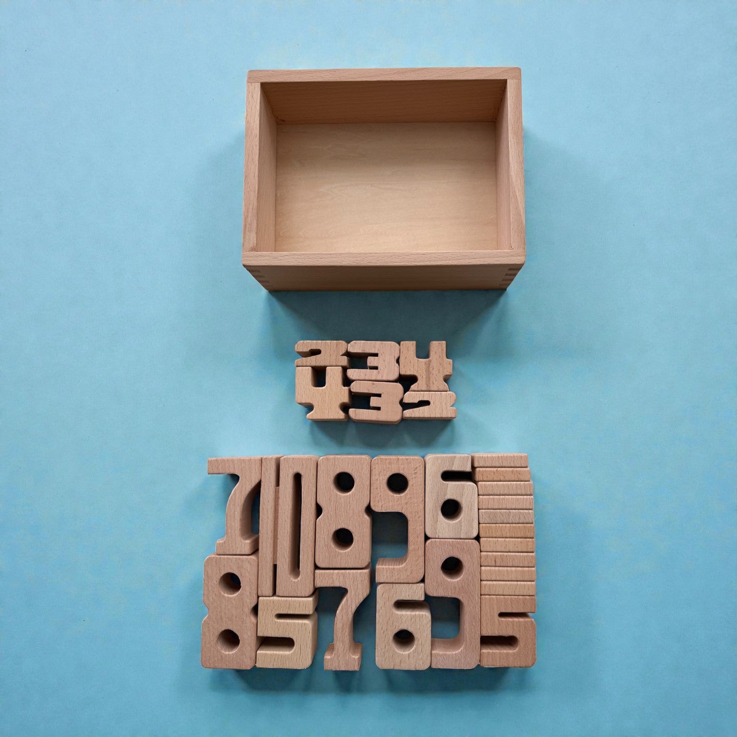 27 Piece Small Wooden Math Number Block Set with Storage Box