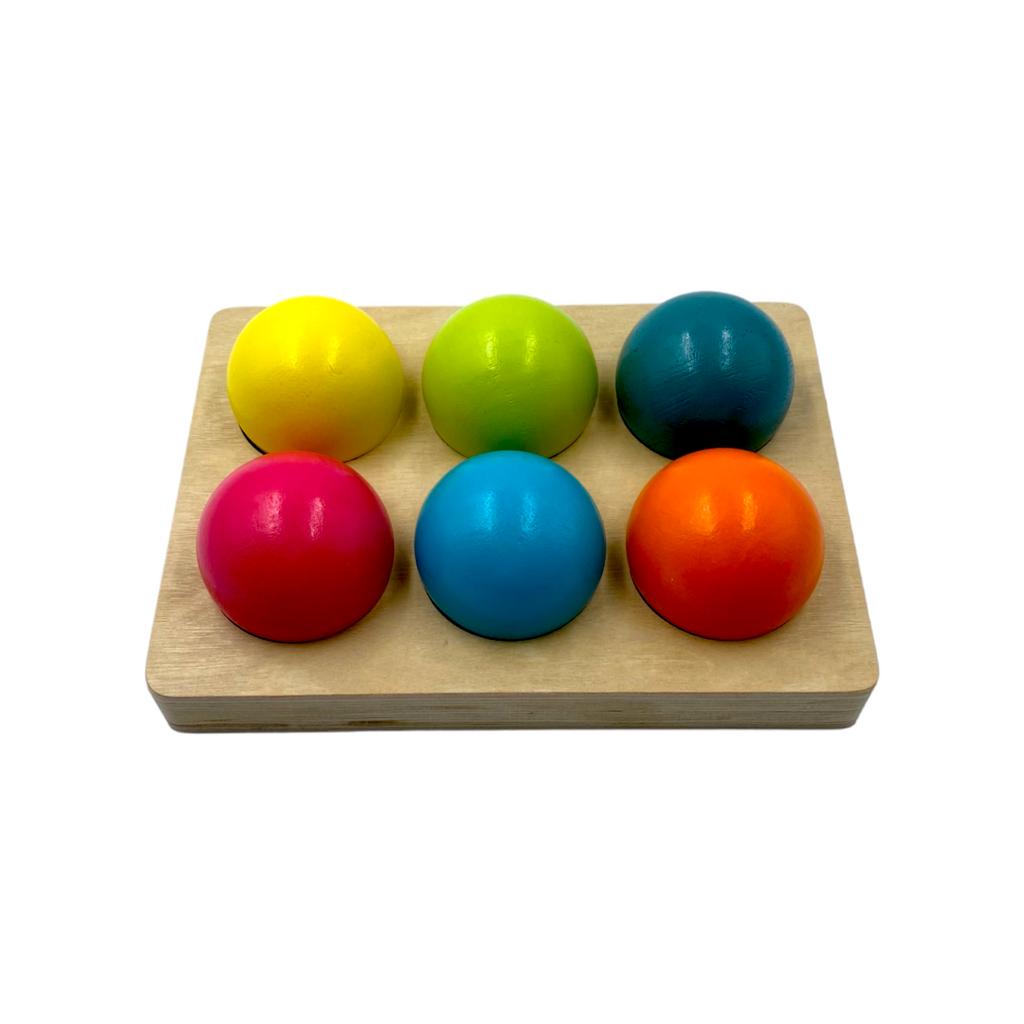 6-Piece Pastel Wooden Balls with Sorting Tray – 1.8" Diameter | Macaron Colors