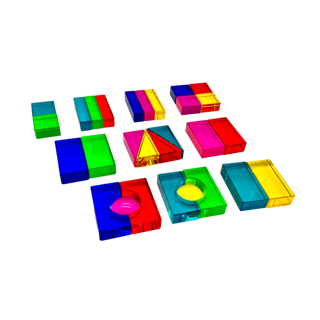 28 Pcs Rainbow Translucent Acrylic Sensory Building Blocks with Storage Tray