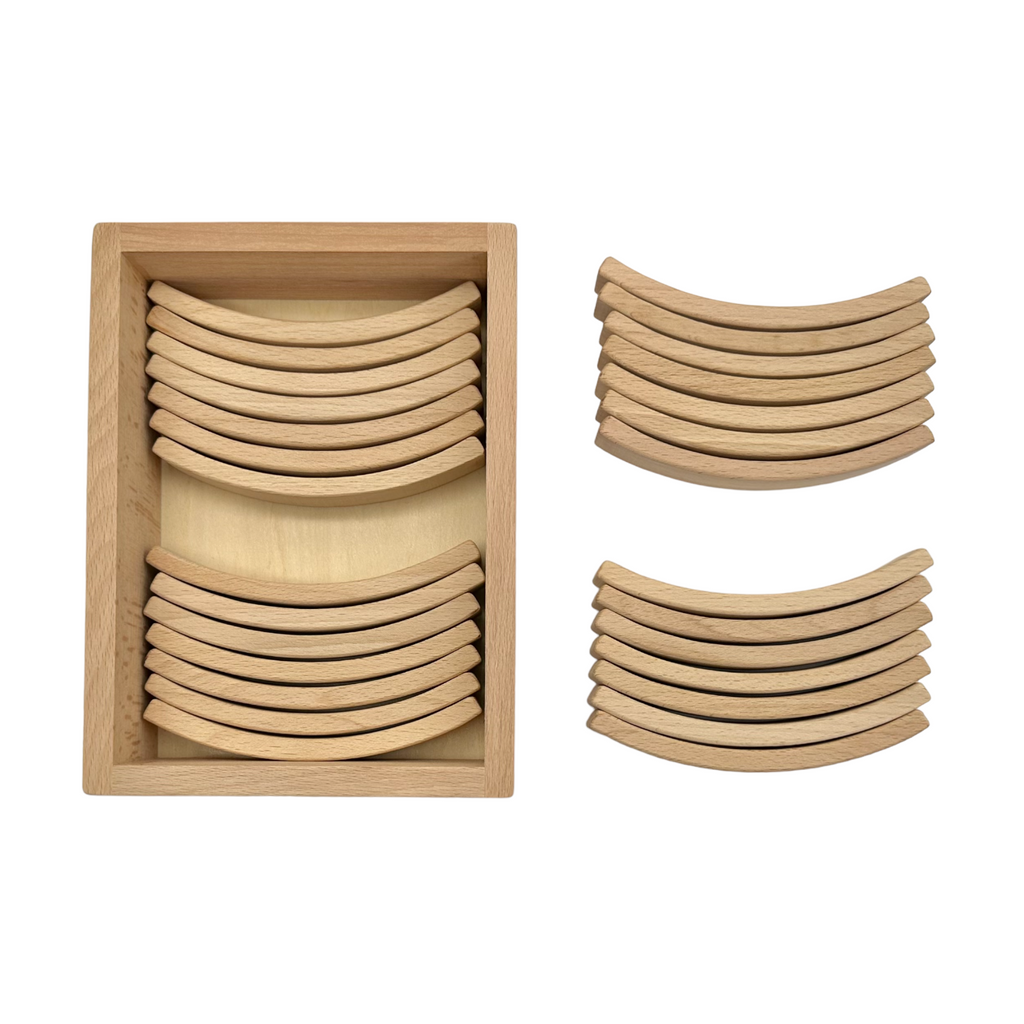 28-Piece Mini Curved Natural Wooden Building Block Set with Storage Tray