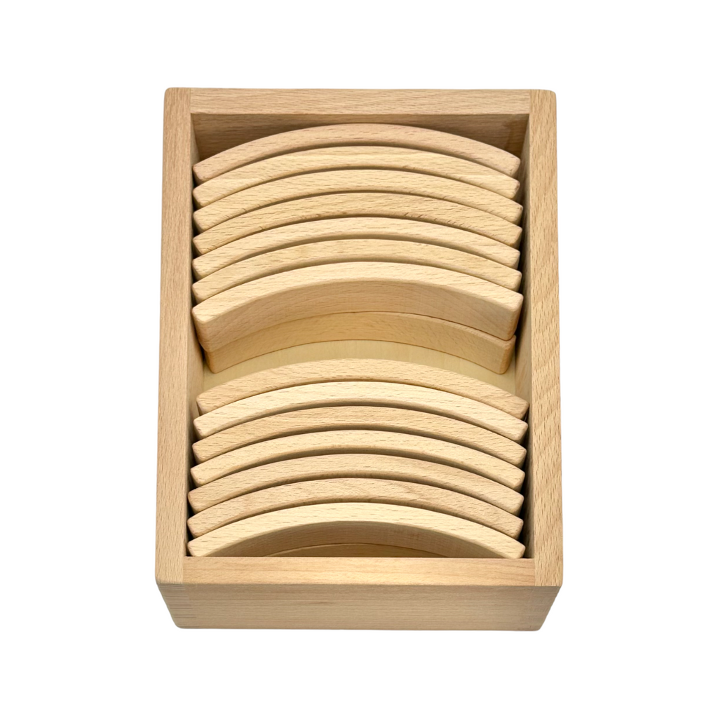 28-Piece Mini Curved Natural Wooden Building Block Set with Storage Tray