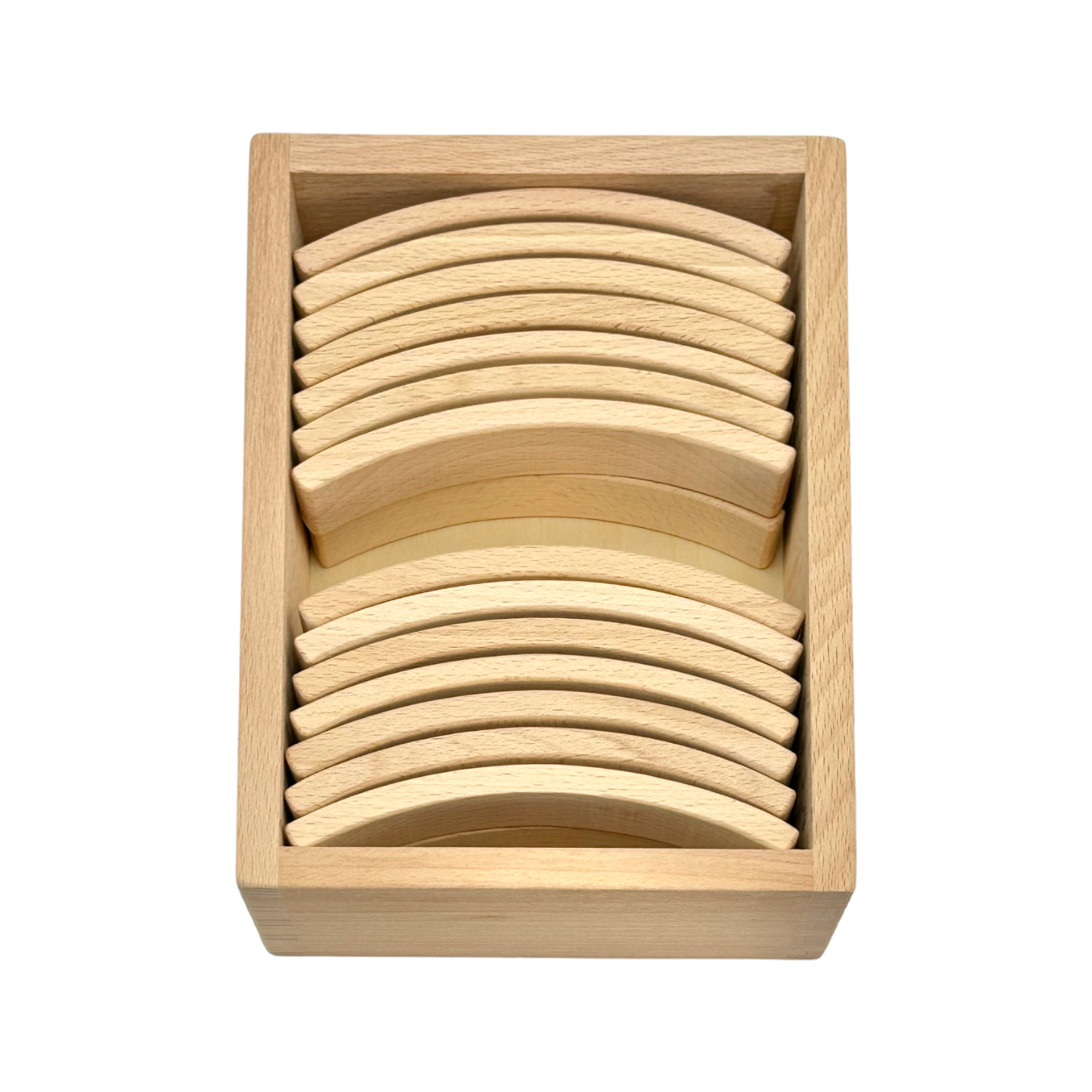 28-Piece Mini Curved Natural Wooden Building Block Set with Storage Tray