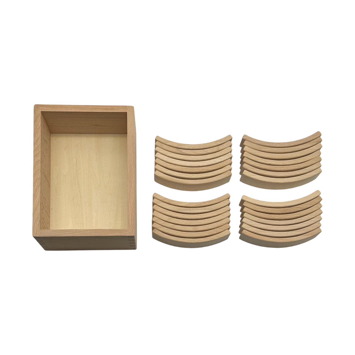 28-Piece Mini Curved Natural Wooden Building Block Set with Storage Tray