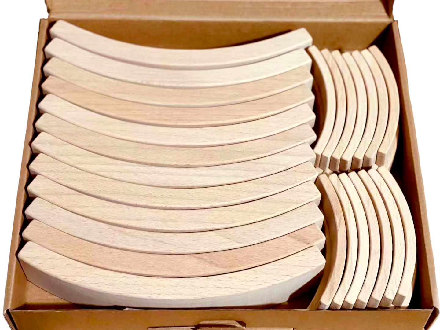 42-Piece Combination Set – 12 Large & 30 Mini Curved Natural Wooden Building Blocks