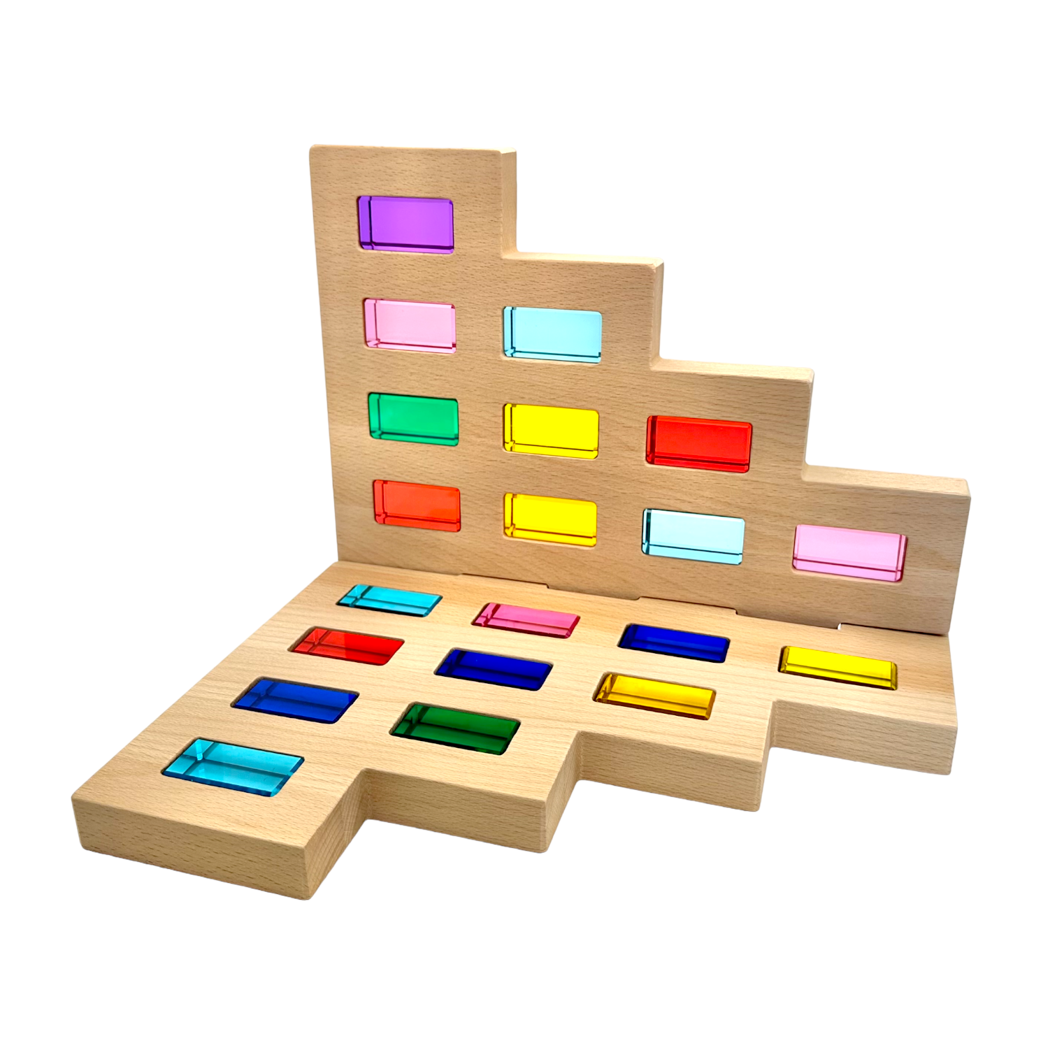 2-Piece Wooden Skyline Window Building Set – City Silhouette Blocks (Set Only)