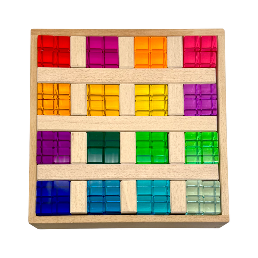 64-Piece Rainbow Crystal Stones & Interlocking Slats Building Set with Storage Tray
