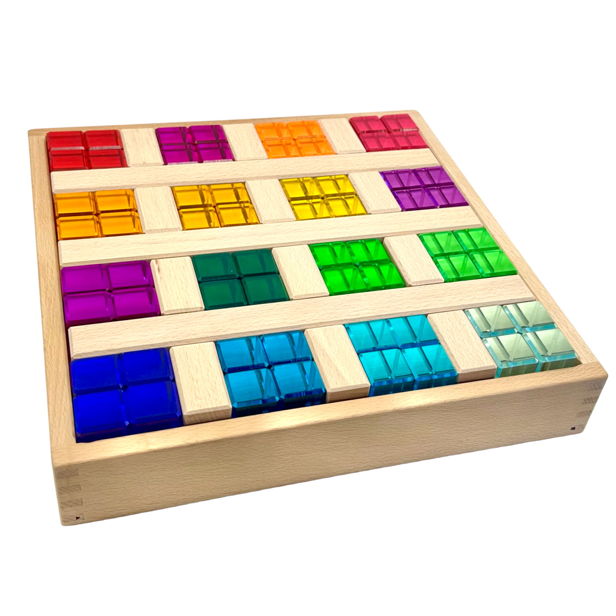64-Piece Rainbow Crystal Stones & Interlocking Slats Building Set with Storage Tray