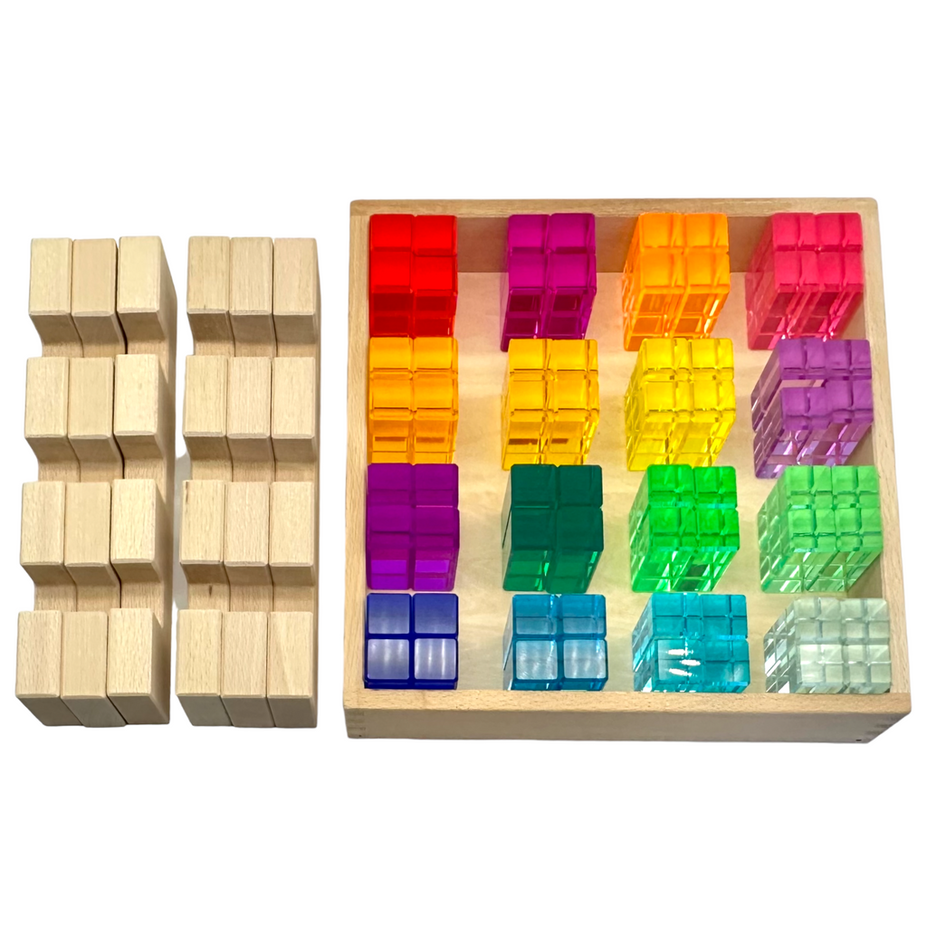 64-Piece Rainbow Crystal Stones & Interlocking Slats Building Set with Storage Tray