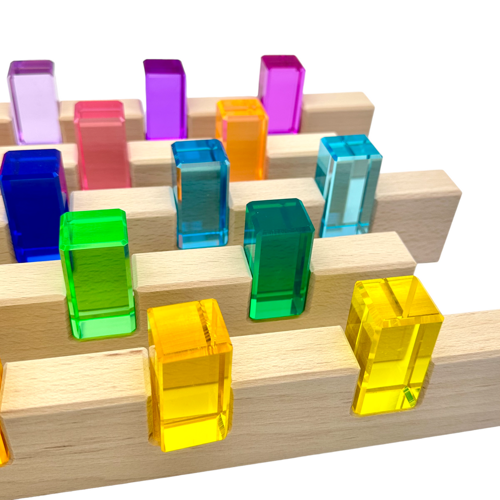 64-Piece Rainbow Crystal Stones & Interlocking Slats Building Set with Storage Tray