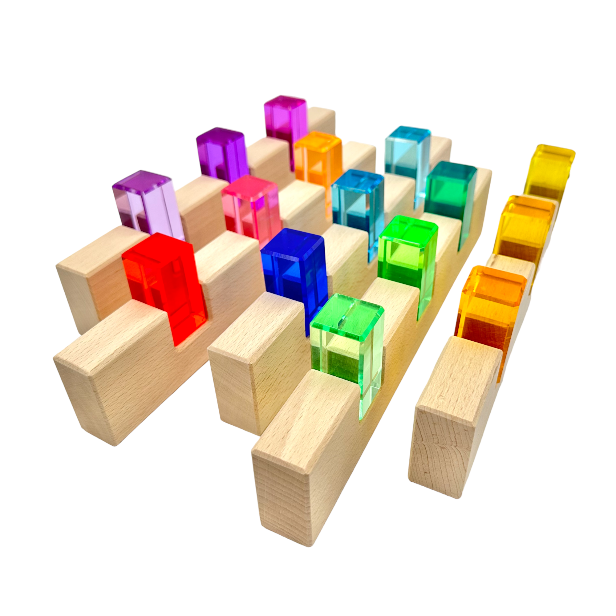 64-Piece Rainbow Crystal Stones & Interlocking Slats Building Set with Storage Tray